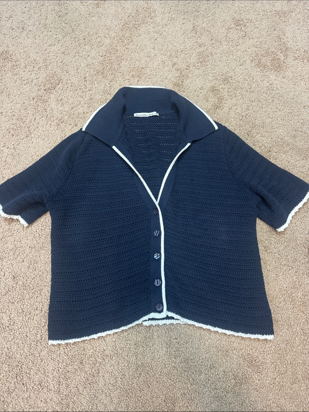 Abercrombie & Fitch Navy Short-Sleeve Cardigan with White Trim